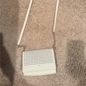 kate spade White Laser-Cut Crossbody with Chain Strap